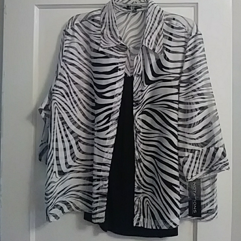 Sheer Zebra Print Blouse with Black Cami, XL